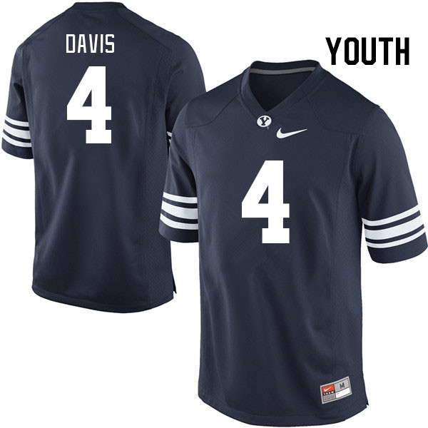 Youth #4 Miles Davis BYU Cougars College Football Jerseys Stitched-Navy